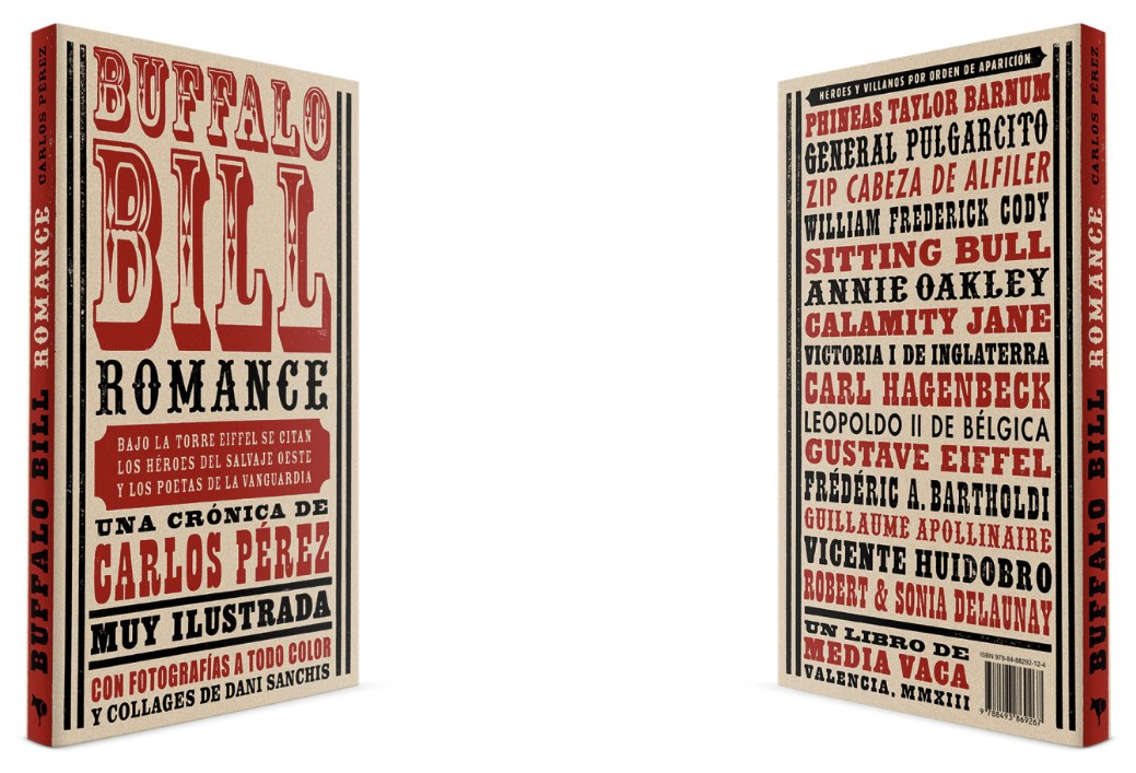 Portada y contraportada de Buffalo Bill Romance, tapa dura con sobrecubierta, mostrando el lomo alto y angosto del libro