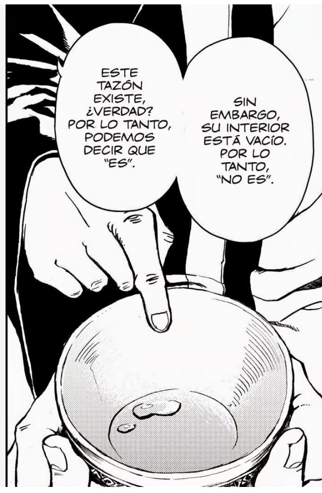 Viñeta de El libro del Tao, el manga: una mano señala un tazón vacío